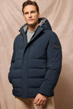 Abrigo azul marino Aspen acolchado de capucha fija y detalles Polo Club