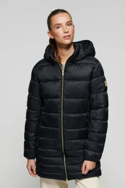 Abrigo Corinne negro ultralight con capucha y logotipo Polo Club