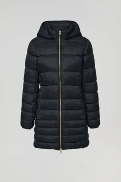 Abrigo Corinne negro ultralight con capucha y logotipo Polo Club