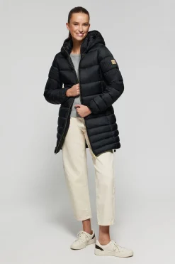 Abrigo Corinne negro ultralight con capucha y logotipo Polo Club
