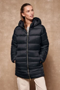 Abrigo Corinne negro ultralight con capucha y logotipo Polo Club
