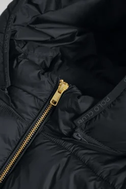 Abrigo Corinne negro ultralight con capucha y logotipo Polo Club