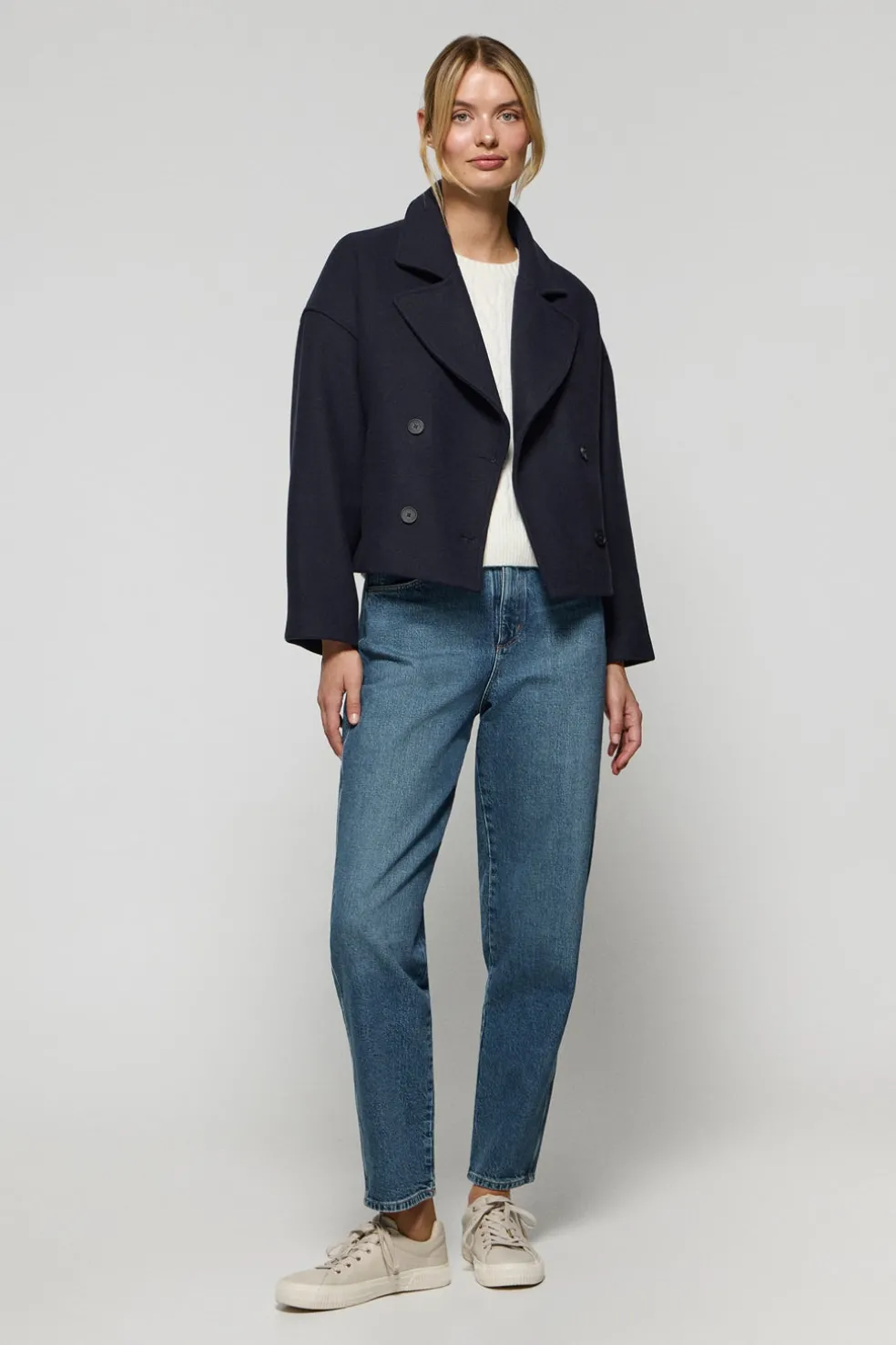 Abrigo corto Lona azul marino cruzado abotonado y detalles Polo Club