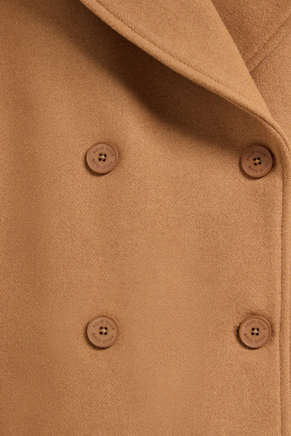 Abrigo corto Lona color camel cruzado abotonado y detalles Polo Club