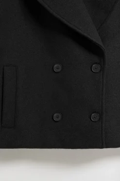 Abrigo corto Lona negro cruzado abotonado y detalles Polo Club