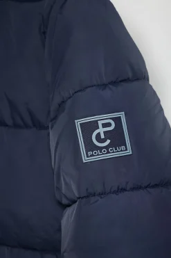 Abrigo Gracia azul reversible con capucha fija y detalles Polo Club