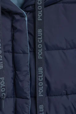 Abrigo Gracia azul reversible con capucha fija y detalles Polo Club
