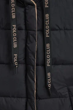Abrigo Gracia negro reversible con capucha fija y detalles Polo Club