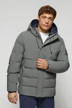 Abrigo gris asfalto Aspen acolchado de capucha fija y detalles Polo Club