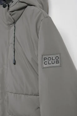 Abrigo gris asfalto Aspen acolchado de capucha fija y detalles Polo Club