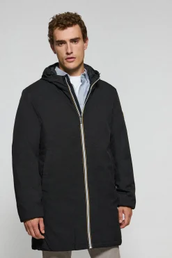 Abrigo negro acolchado con capucha y parche bicolor Polo Club