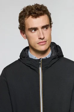 Abrigo negro acolchado con capucha y parche bicolor Polo Club