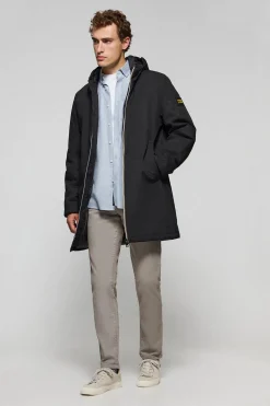 Abrigo negro acolchado con capucha y parche bicolor Polo Club