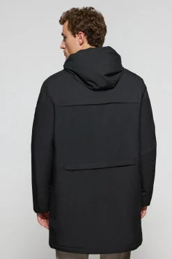 Abrigo negro acolchado con capucha y parche bicolor Polo Club
