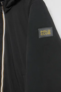Abrigo negro acolchado con capucha y parche bicolor Polo Club
