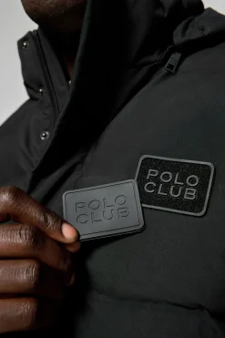 Abrigo negro Courchevel de capucha desmontable y detalles Polo Club