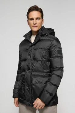 Abrigo negro Greenwich con bolsillos y capucha fija con detalles Polo Club