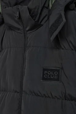 Abrigo negro Staten de capucha desmontable y detalles Polo Club