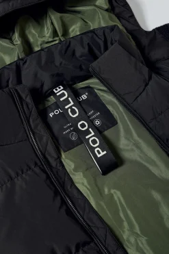 Abrigo negro Staten de capucha desmontable y detalles Polo Club