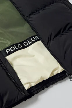 Abrigo negro Staten de capucha desmontable y detalles Polo Club