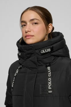 Abrigo Polar negro con capucha fija y detalles Polo Club