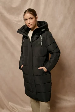 Abrigo Polar negro con capucha fija y detalles Polo Club
