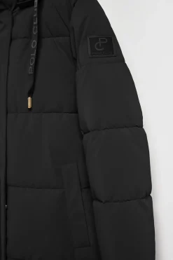 Abrigo Roma color negro de capucha extraíble y detalles Polo Club