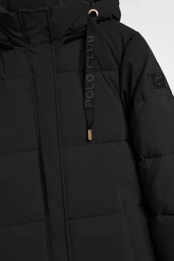 Abrigo Roma color negro de capucha extraíble y detalles Polo Club