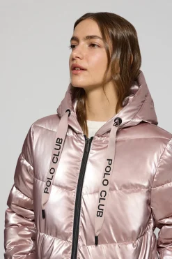 Abrigo rosa metalizado Catele de capucha fija y detalles Polo Club