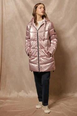 Abrigo rosa metalizado Catele de capucha fija y detalles Polo Club