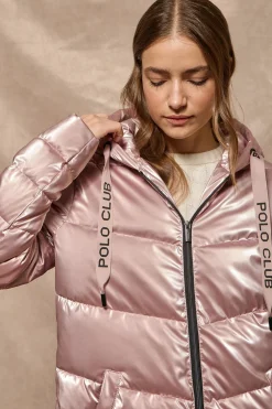 Abrigo rosa metalizado Catele de capucha fija y detalles Polo Club
