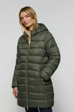 Abrigo ultralight verde Cecilia de capucha extraíble y bordado PC