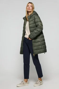 Abrigo ultralight verde Cecilia de capucha extraíble y bordado PC