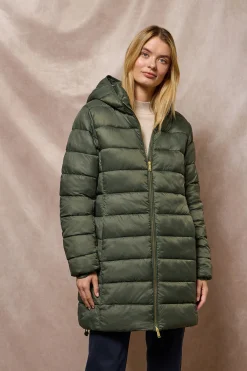 Abrigo ultralight verde Cecilia de capucha extraíble y bordado PC