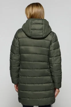 Abrigo ultralight verde Cecilia de capucha extraíble y bordado PC
