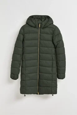 Abrigo ultralight verde Cecilia de capucha extraíble y bordado PC