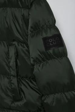 Abrigo verde Greenwich con bolsillos y capucha fija con detalles Polo Club
