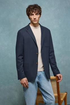 Blazer de lino azul marino abotonada con detalles Polo Club
