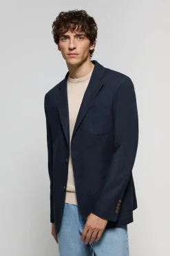 Blazer de lino azul marino abotonada con detalles Polo Club