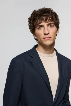 Blazer de lino azul marino abotonada con detalles Polo Club