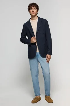 Blazer de lino azul marino abotonada con detalles Polo Club