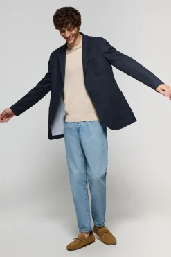 Blazer de lino azul marino abotonada con detalles Polo Club
