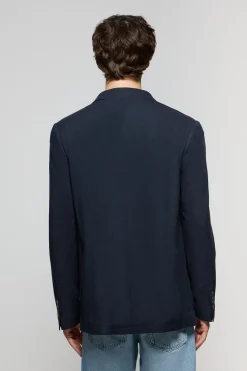 Blazer de lino azul marino abotonada con detalles Polo Club