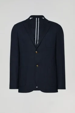 Blazer de lino azul marino abotonada con detalles Polo Club