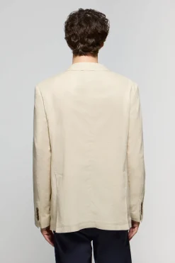 Blazer de lino color arena abotonada con detalles Polo Club