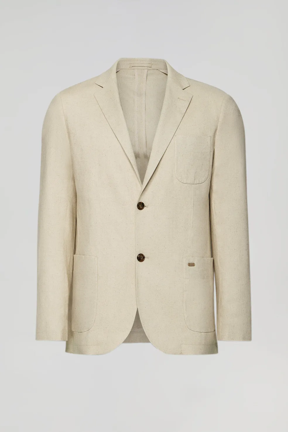 Blazer de lino color arena abotonada con detalles Polo Club