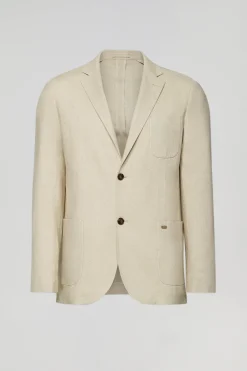 Blazer de lino color arena abotonada con detalles Polo Club