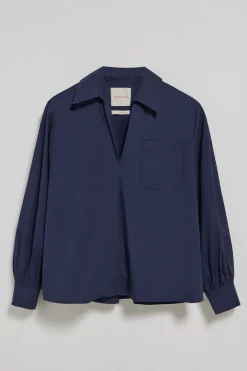 Blusa Solar azul marino de algodón con detalle bordado