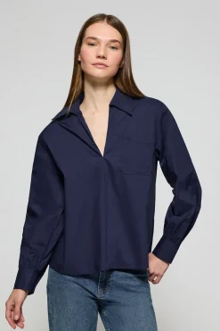 Blusa Solar azul marino de algodón con detalle bordado