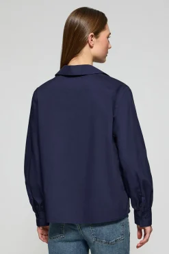 Blusa Solar azul marino de algodón con detalle bordado